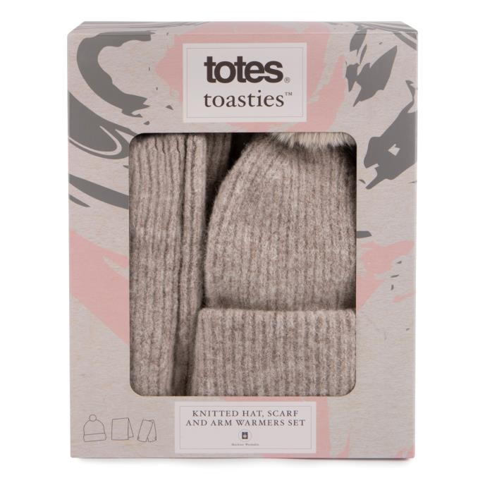 totes toasties® Ladies Knitted Hat, Scarf & Mitten Gift Set Oat Extra Image 3